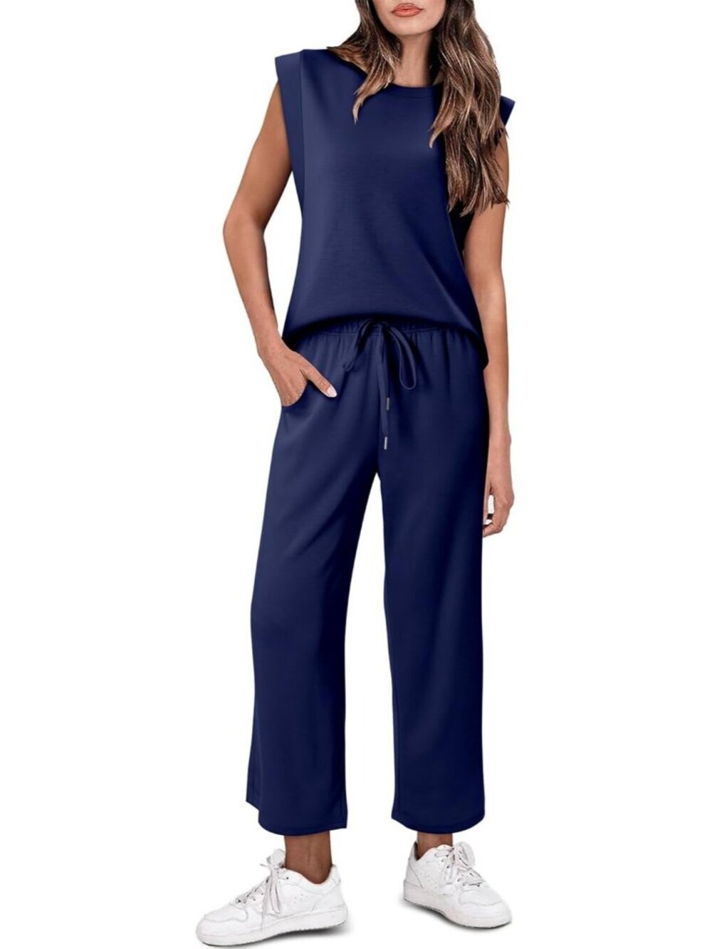 Women's Blue Two Piece Sets Casual Travel Vacation Outfits Summer Wide Leg - Picture 2 of 5